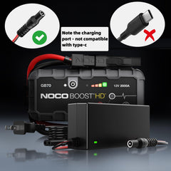 SYFLYH 14V 56W charger in use with NOCO jump starter at home