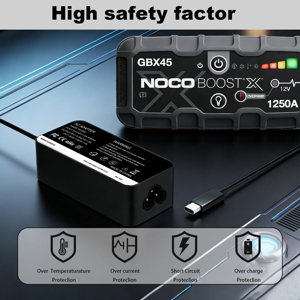 65W USB-C connection enabling quick NOCO jump starter charging.
