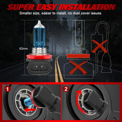 SYJIIP 6000K white glow demonstrates brighter, crisper nighttime visibility.