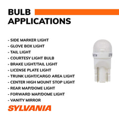 Sylvania 168 T10 W5W LED license plate light enhances plate visibility at night