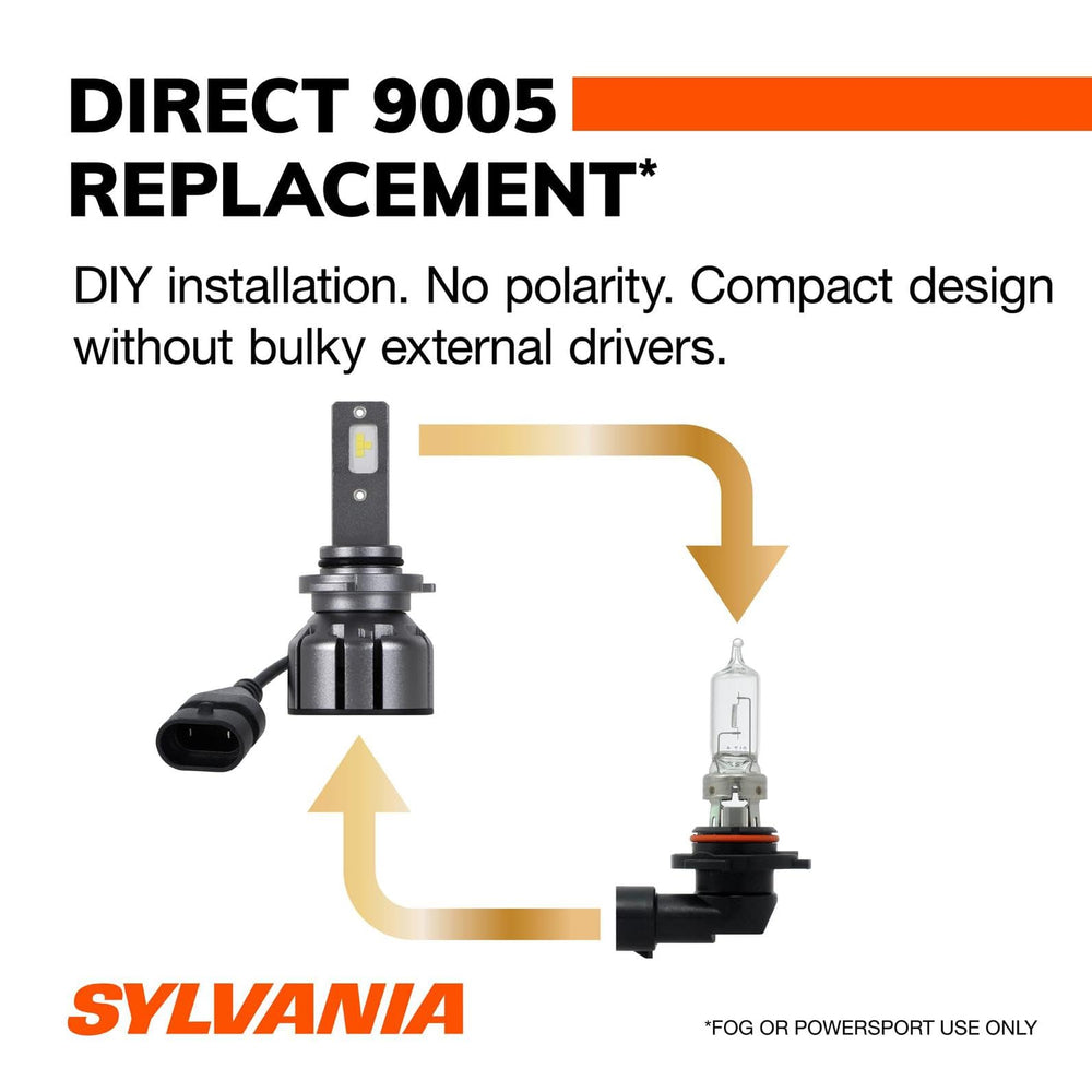 SYLVANIA 9005 LED Ultra fog light off-road beam for trail visibility.