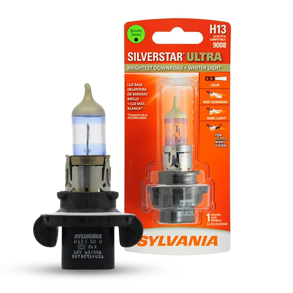Sylvania H13 SilverStar Ultra front view for brighter road visibility.