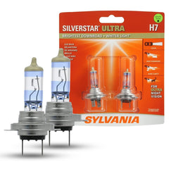 SYLVANIA H7 SilverStar Ultra front view with bright white beam for improved road visibility
