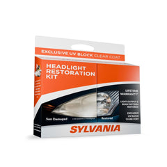 SYLVANIA headlight restoration kit packaging for easy at home use