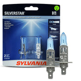 Sylvania SilverStar H1 bulb close-up showing bright, whiter light for night driving.