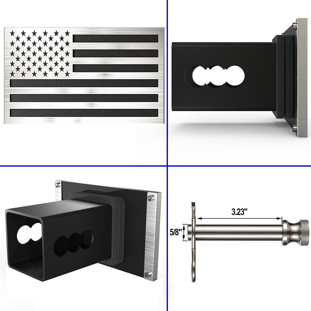 Synrroe aluminum base hitch cover pairs with 2-inch receivers for secure, durable mounting.
