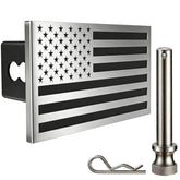Synrroe flag hitch cover with brushed faceplate for rugged aesthetics and rust resistance.