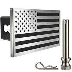 Synrroe flag hitch cover with brushed faceplate for rugged aesthetics and rust resistance.