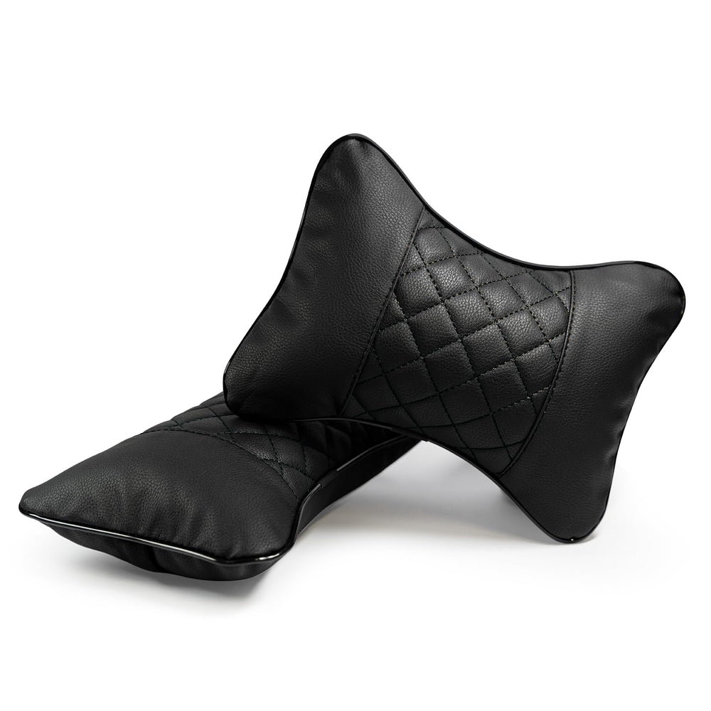 Synterior headrest pillow closeup stitching highlights durable premium faux leather detailing.