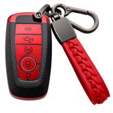 Syodiesn Ford key fob cover with soft TPU and leather keychain protects against drops.
