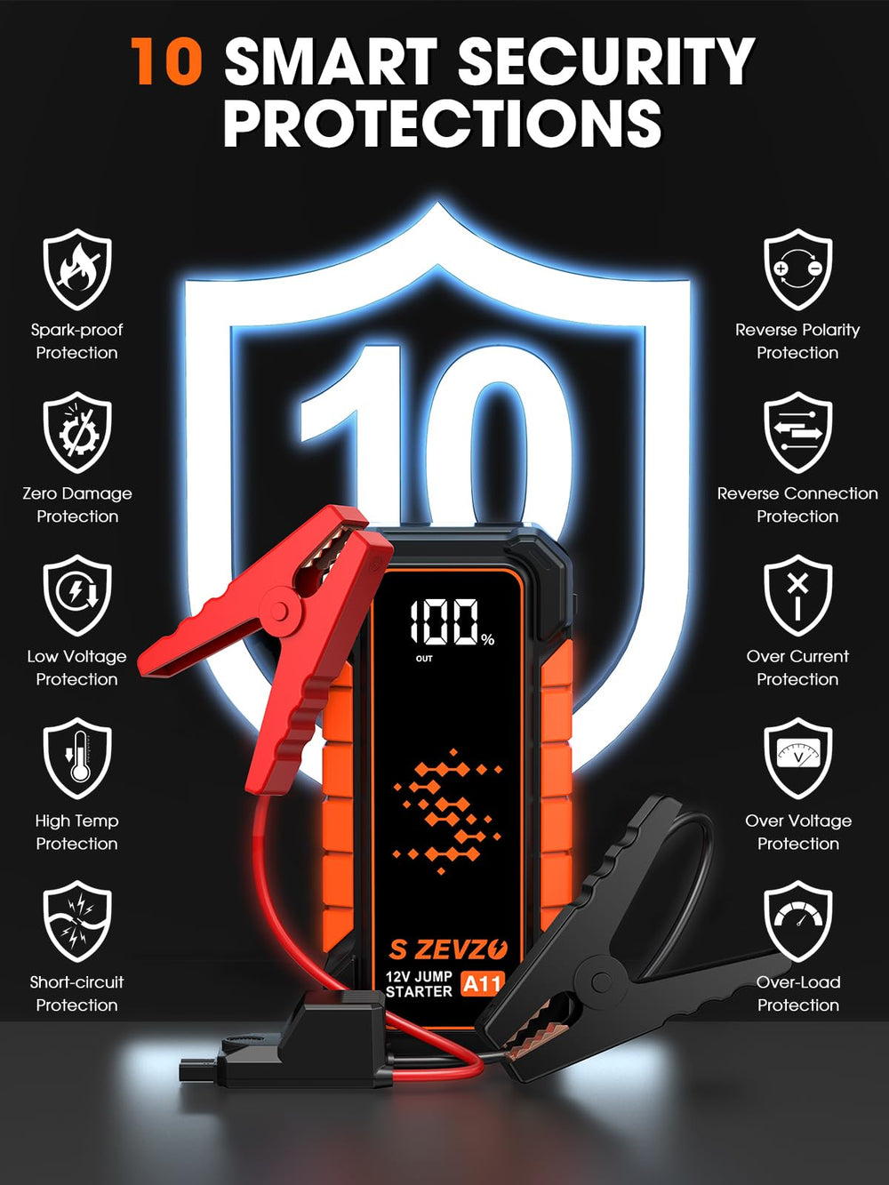 S ZEVZO A11 jump starter carrying case for easy storage and transport.
