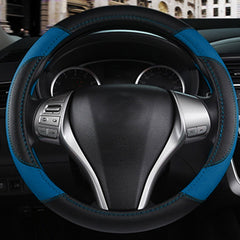 szttswamp leather steering wheel cover blue-2 stitching detail durability
