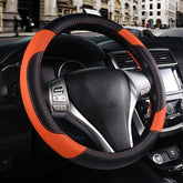 szttswamp leather steering wheel cover on car, non-slip grip for better control
