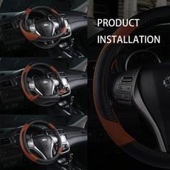 szttswamp steering wheel cover enhances interior style with red-black design.