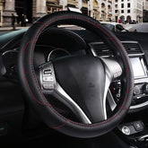 szttswamp leather steering wheel cover texture closeup highlights durability and premium feel.