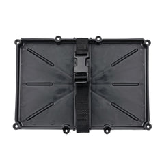 T-H Marine narrow battery tray holder shows compact footprint for tight bilge spaces.
