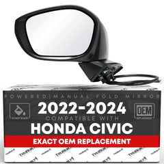 T1A driver-side mirror with flat glass improves rear view for Civic 2022-2024