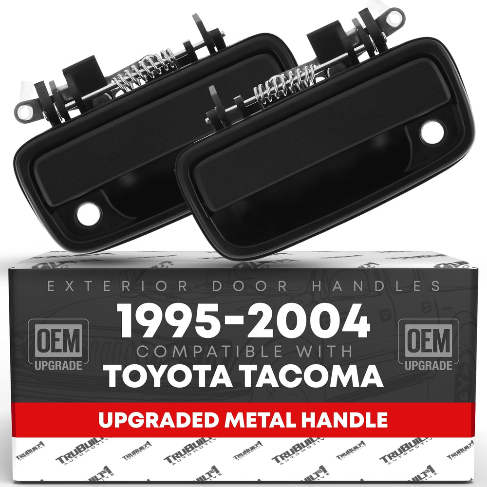 T1A exterior front door handle set in textured black for Tacoma, OEM-style replacement.