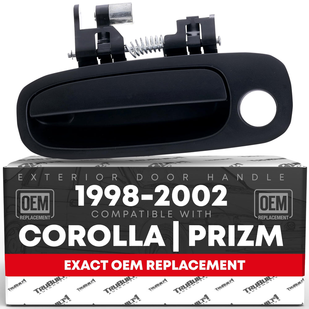 T1A exterior front driver door handle in textured black for OEM-style fit.
