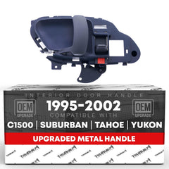 T1A interior front driver door handle in blue finish, ready for OEM replacement.