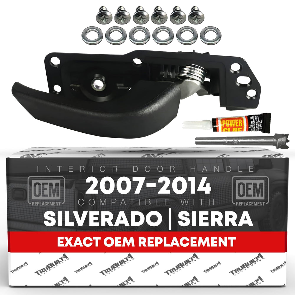 T1A interior front driver door handle in textured black for precise OEM fit.