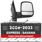 T1A passenger-side mirror for Chevy Express with OEM-style fit and heated capability.