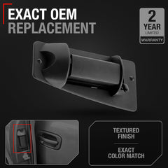 T1A rear driver door handle, durable plastic construction for regular use