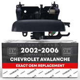 T1A tailgate handle assembly in textured black for Avalanche and Escalade EXT, smooth latch operation.