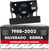 T1A tailgate handle assembly close-up with textured finish for a sturdy look.
