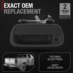 T1A tailgate handle with keyhole, front view, textured black finish.