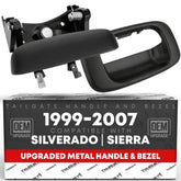T1A tailgate handle latch with bezel front view showing robust metal construction for Silverado
