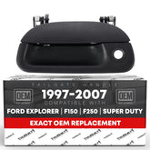 T1A tailgate handle with textured black finish and keyhole for precise OEM fit
