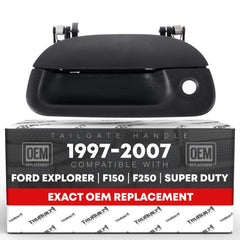 T1A tailgate handle with textured black finish and keyhole for precise OEM fit