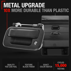 T1A tailgate handle with keyhole, side view showing OEM-style fit for Ford trucks