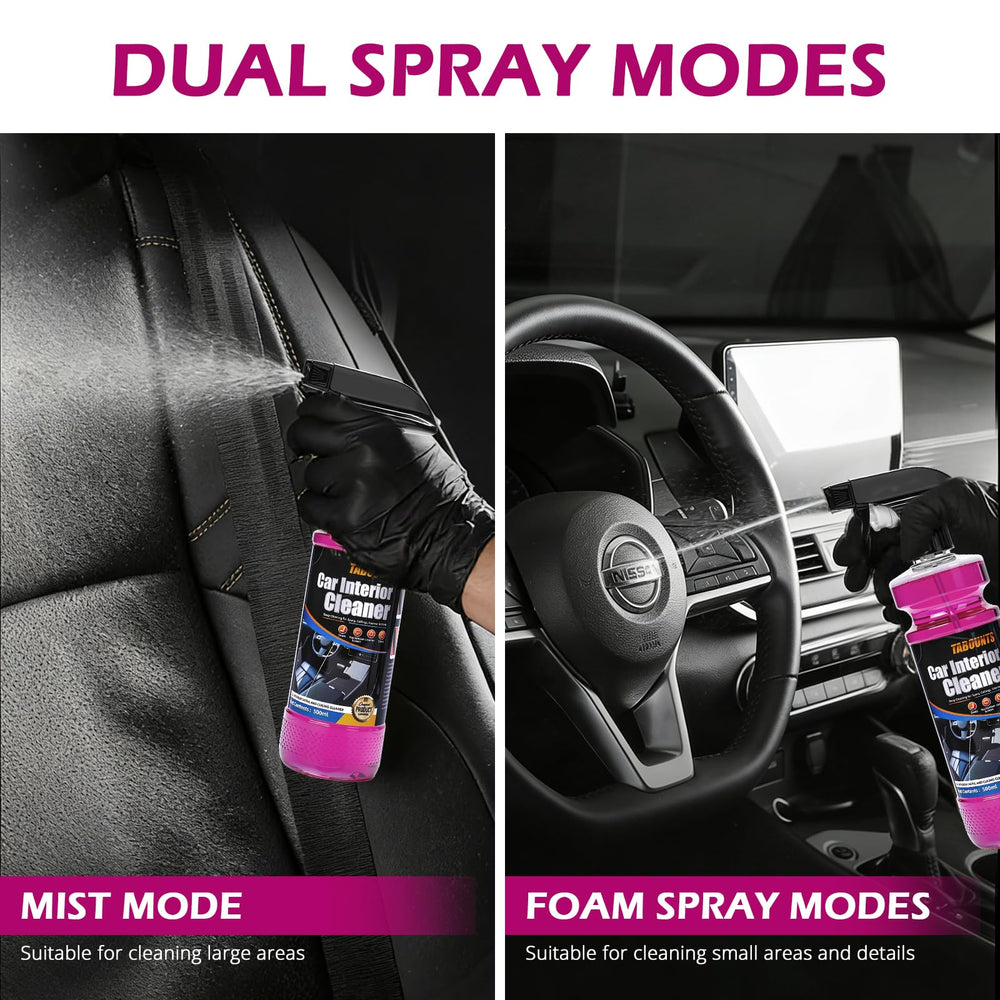 TABOUNTS cleaner used on leather, fabric, and dashboards with gentle action