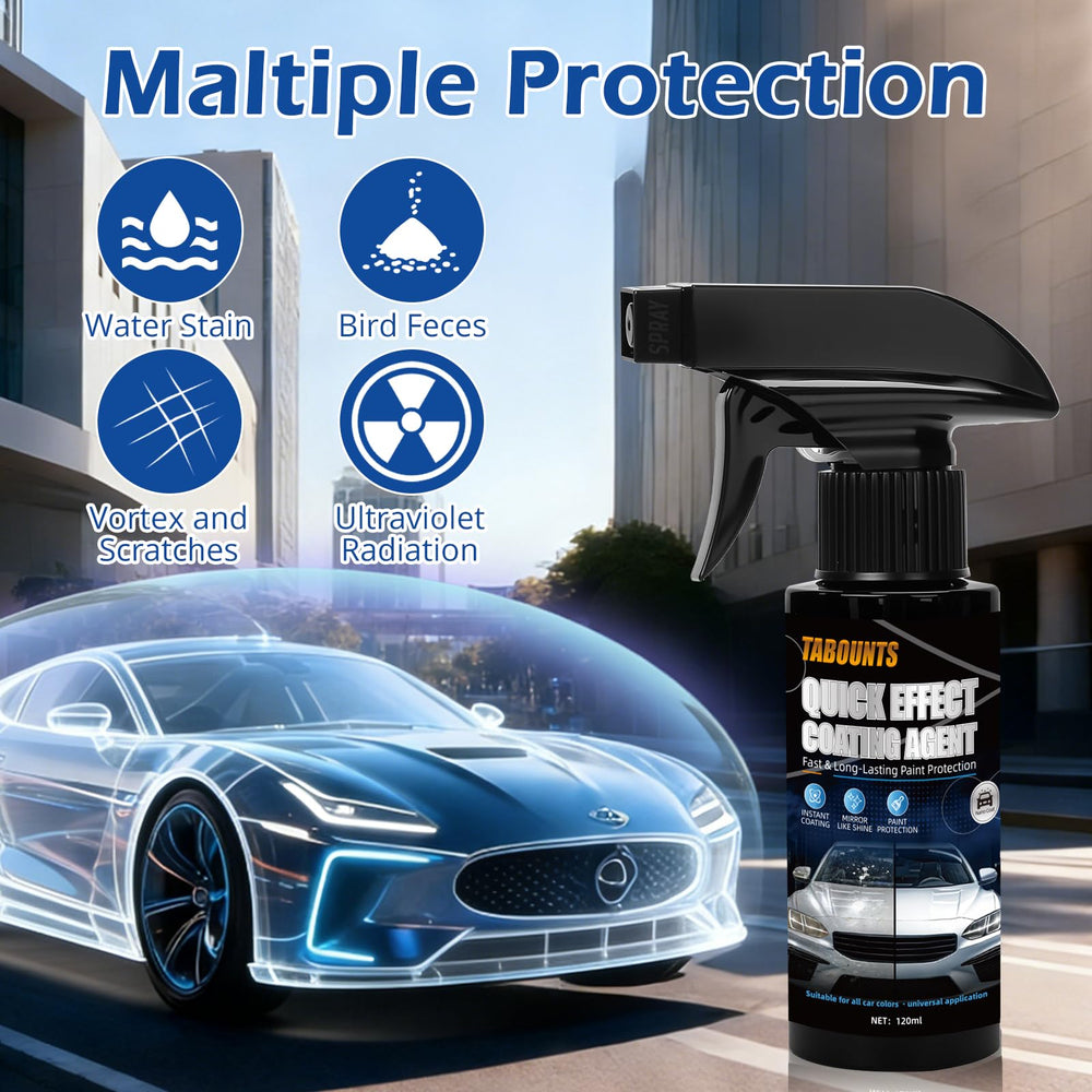 TABOUNTS safe-on-multiple-surfaces label indicates versatile car, plastic, glass care
