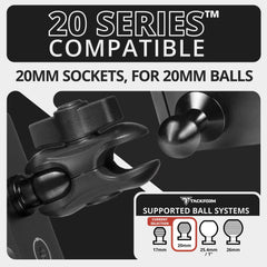 Tackform 2-inch ball-and-socket arm enables precise positioning and reliable lock