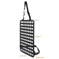 TACNEX MOLLE panel on headrest mount holds modular pouches.