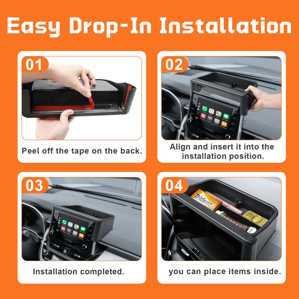 TACOBRO 8-inch display dash tray keeps small items organized while driving.