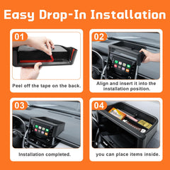 TACOBRO 8-inch display dash tray keeps small items organized while driving.
