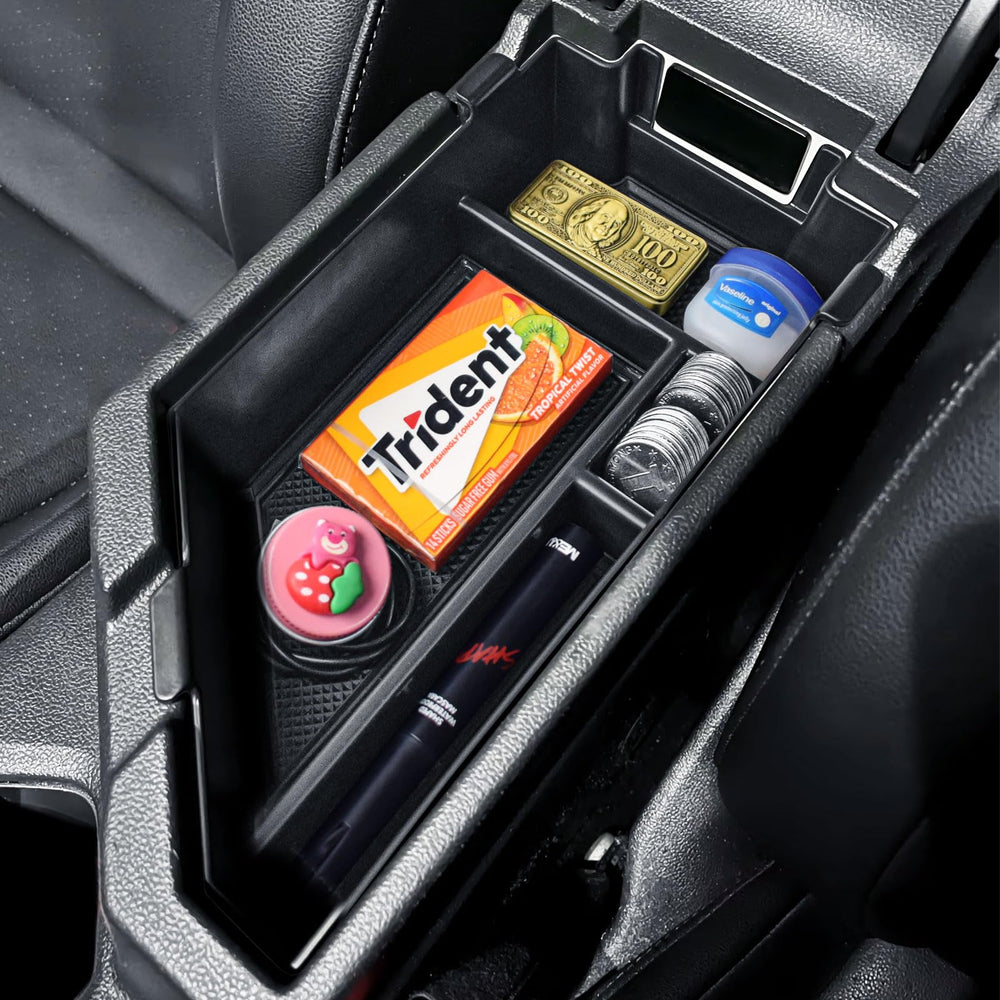TACOBRO Armrest Storage for Jetta center console tray, top view keeps essentials within reach