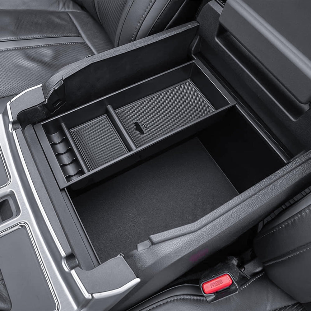 TACOBRO center console organizer for F250/F350/F450 shows durable ABS fitment