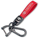 TACOMA genuine leather car keychain in red adds style to Toyota keys.