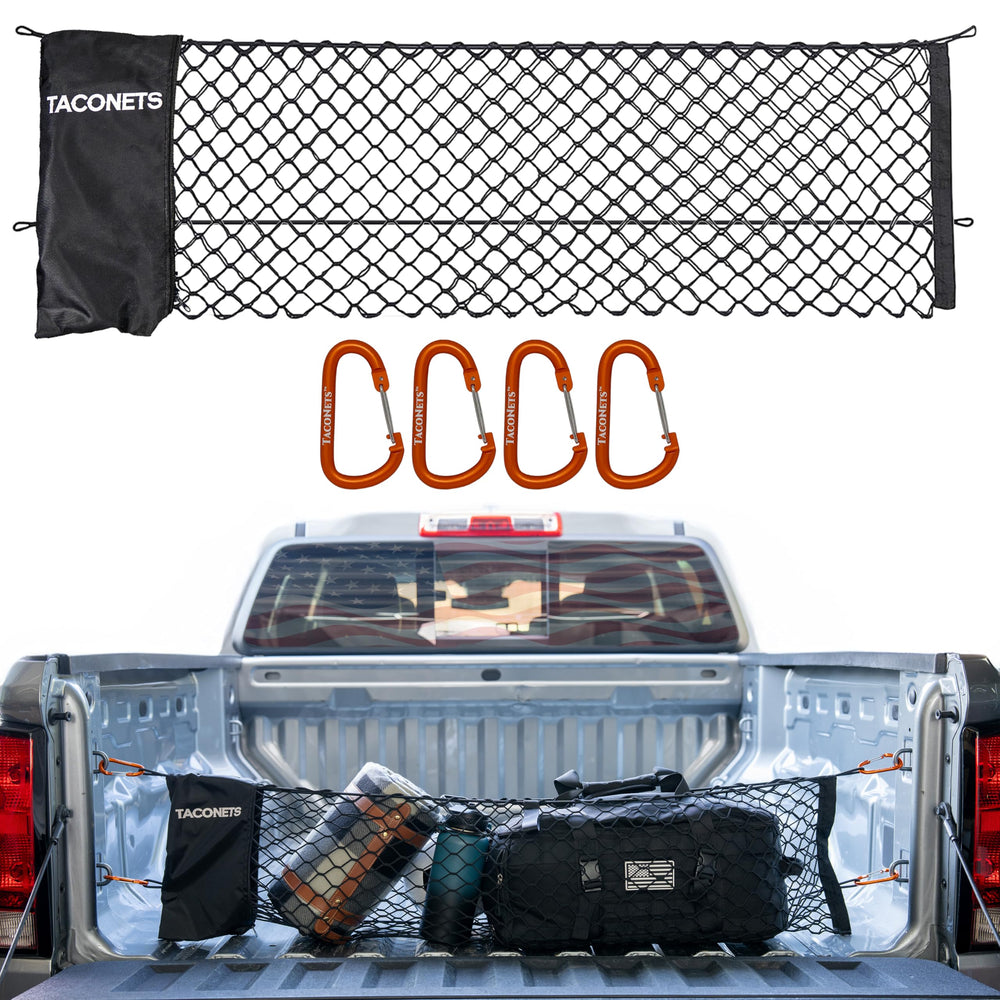 TacoNets envelope cargo net fits Colorado/Canyon trunk for secure storage.