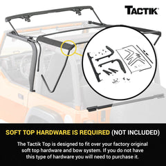 TACTIK removable side window panel highlights flexible open-air options.
