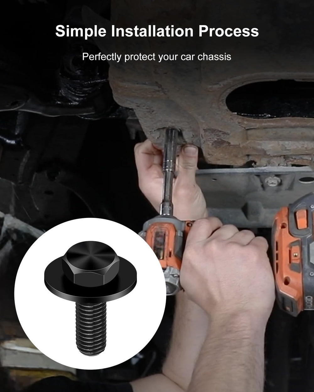 Package includes four bolts with gasket for skid plate set