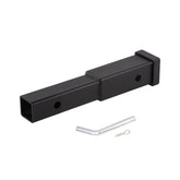 Taelakeni trailer hitch extender shows an 8-inch extension for 2-inch receivers.