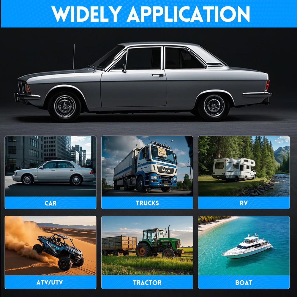 TAINECTC vehicle-compatibility graphic shows 12V/24V readiness