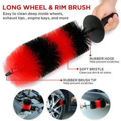 TAKAVU 17-inch wheel brush reaching deep into rims safely with soft bristles.