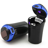 TAKAVU car ashtray with blue LED light for easy night use and ash containment.